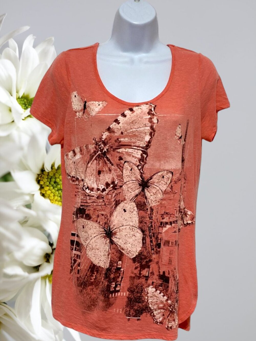 Madison & Berkeley-Women's Large Top Short Sleeve Sparkly Butterfly Design